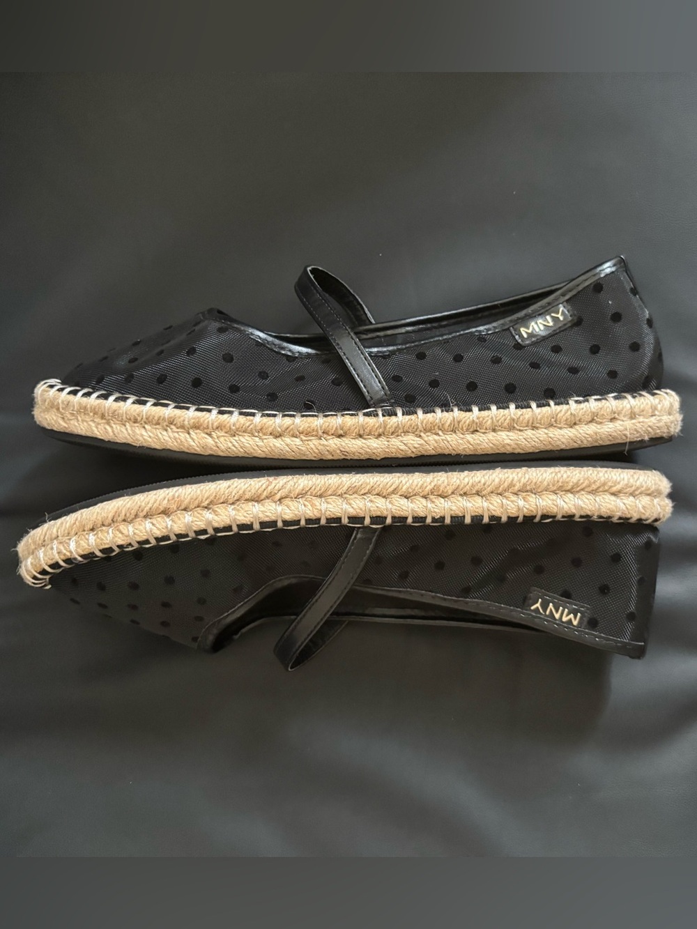 Marc New York Black Polka Dot Espadrille Mary Jane Flats Size 7.5